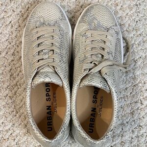 J Slides Beige Snakeskin Sneakers